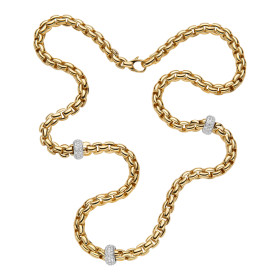 Gelbgold, Halsschmuck, FOPE Eka Collier mit Pavébesatz, Ref: 70705C3_PB_G_XBX_060