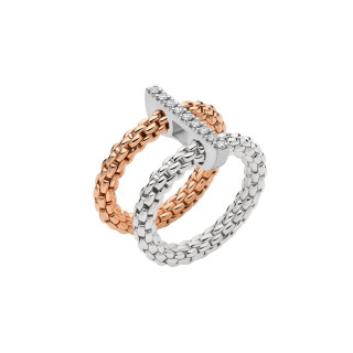 Roségold &amp;amp; Weißgold, Ringe, FOPE Prima doppelter Mesh-Ring mit Diamantpavé, Ref: 74008AX_BB_1_XBX_00S