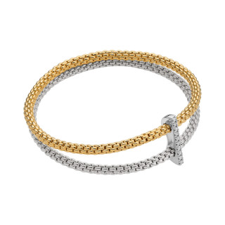 Gelbgold &amp;amp; Weißgold, Armschmuck, FOPE Prima doppeltes Mesh-Armband mit Diamantpavé, Ref: 74008BX_BB_2_XBX_00M