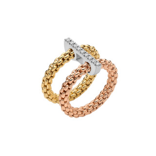 Gelbgold &amp;amp; Roségold &amp;amp; Weißgold, Ringe, FOPE Prima doppelter Mesh-Ring mit Diamantpavé, Ref: 74008AX_BB_3_XBX_0XS