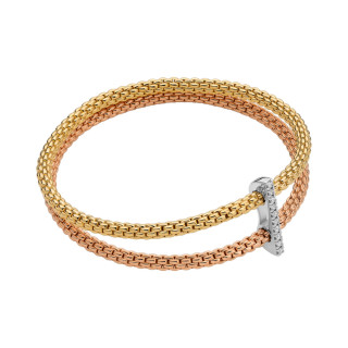 Gelbgold &amp;amp; Roségold &amp;amp; Weißgold, Armschmuck, FOPE Prima doppeltes Mesh-Armband mit Diamantpavé, Ref: 74008BX_BB_3_XBX_0XS