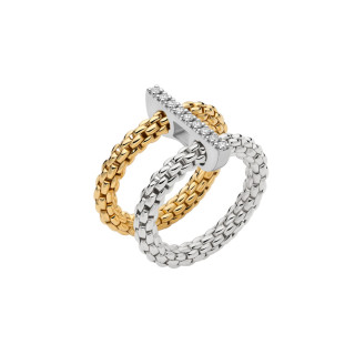 Gelbgold &amp;amp; Weißgold, Ringe, FOPE Prima doppelter Mesh-Ring mit Diamantpavé, Ref: 74008AX_BB_2_XBX_00M