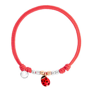 Roségold &amp;amp; Silber, Armschmuck, DoDo Kordelarmband Marienkäfer, Ref: DBC4009-PADLA-RO09A