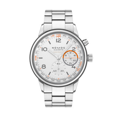         Damen- und Herrenuhr, Automatik, NOMOS Glashütte Club Sport neomatik Weltzeit – Edition Handelsblatt