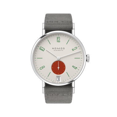 Handaufzug, Damen- und Herrenuhr, NOMOS Glashütte Tangente 38 Datum Stop 