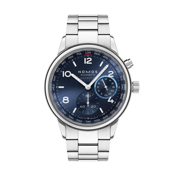         Damen- und Herrenuhr, Automatik, NOMOS Glashütte Club Sport Neomatik Weltzeit blau