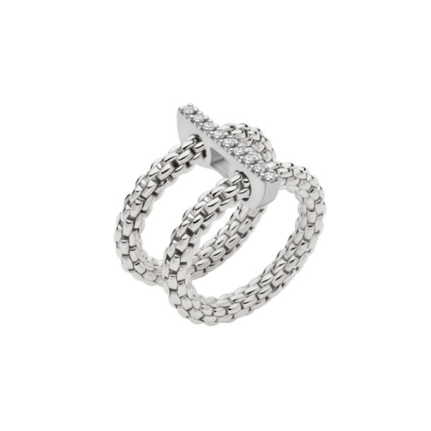         Weißgold, Ringe, FOPE Prima doppelter Mesh-Ring mit Diamantpavé